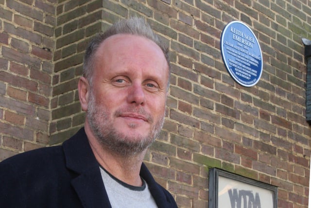 Keith Emerson's son Aaron at the unveiling of the blue plaque at the Assembly Hall in Worthing. Picture: Derek Martin DM2031086a