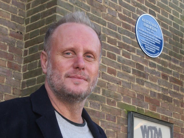 Keith Emerson's son Aaron at the unveiling of the blue plaque at the Assembly Hall in Worthing. Picture: Derek Martin DM2031086a