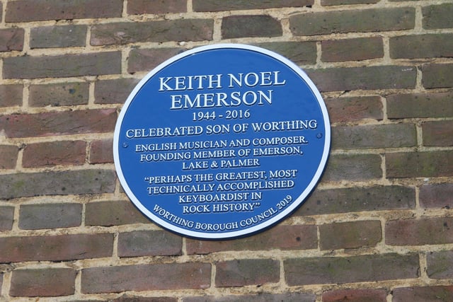 Musician Keith Emerson is described as 'celebrated son of Worthing' on the blue plaque at the Assembly Hall. He was a founding member of Emerson, Lake & Palmer and perhaps the greatest, most technically accomplished keyboardist in rock history.