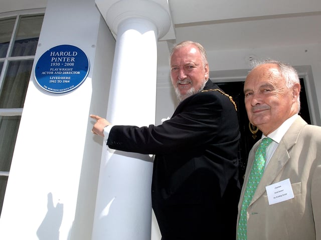 Noel Atkins and David Sumner from the Worthing Society at the unveiling of the blue plaque for Harold Pinter in Ambrose Place, Worthing, in June 2009. Picture: Gerald Thompson W24368H9.