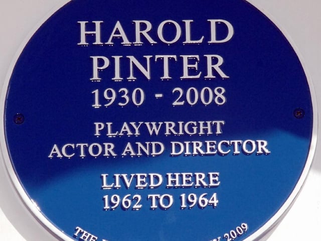 The blue plaque for playwright, actor and director Harold Pinter, who lived in Ambrose Place, Worthing. While in Worthing, he wrote The Homecoming, described by Peter Hall as Pinter’s 'greatest and biggest play'