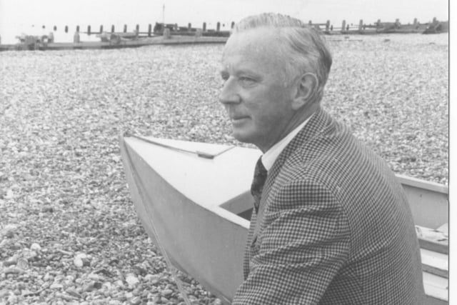 Philip McCutchan on Worthing beach. He wrote contemporary thrillers and historical military fiction. He was known for his character Commander Shaw and wrote his sixth novel in the series shortly after moving to the south coast.