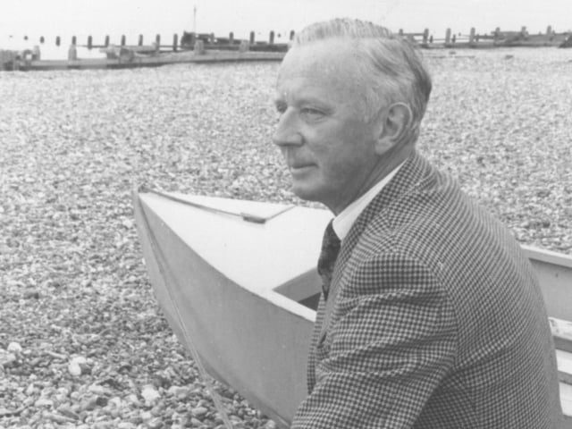 Philip McCutchan on Worthing beach. He wrote contemporary thrillers and historical military fiction. He was known for his character Commander Shaw and wrote his sixth novel in the series shortly after moving to the south coast.