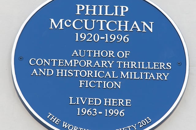The blue plaque at the house in Portland Road, Worthing, where Philip McCutchan lived from 1963 to 1996.