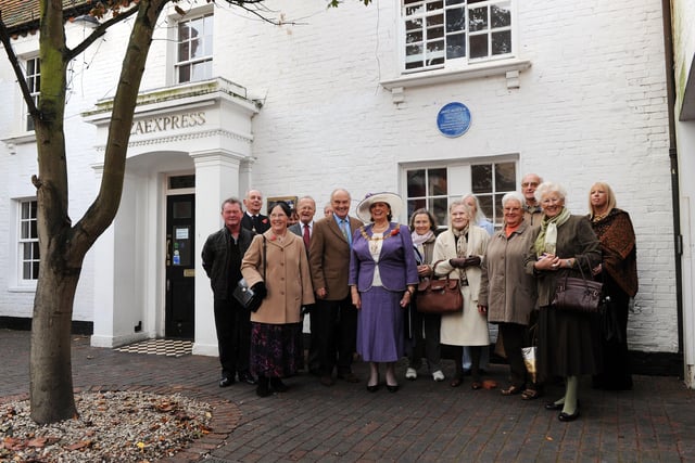 The scene at the hnveling of the blue plaque for Jane Austen at Stanford Cottage