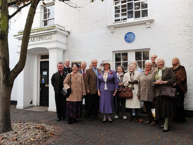 The scene at the hnveling of the blue plaque for Jane Austen at Stanford Cottage