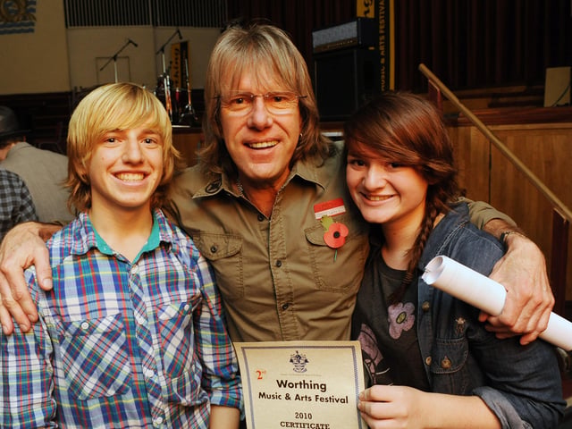 Keith Emerson with Sussex Bands Award winners Sam Kite and Georgia Moppet in Worthing in 2010. Picture: Stephen Goodger W45244H10