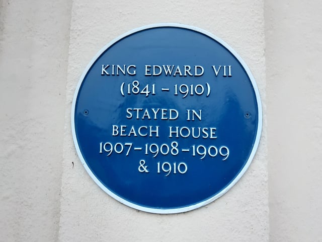 The blue plaque for King Edward VII at Beach House, in Brighton Road, Worthing
