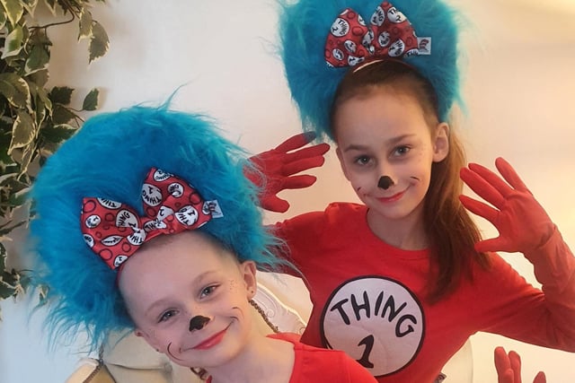 Lottie and Poppy as Thing1 and Thing 2 go to Gunthorpe Primary.