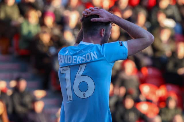 Harrogate Town striker Olly Sanderson could not hide his disappointment after missing a glorious opportunity to break the deadlock at the EcoPower Stadium.