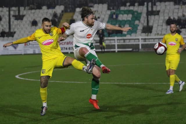 Dan McDaid was on target for Tadcaster Albion as they thrashed Bradford Park Avenue 5-2 on Monday evening. Picture: Craig Dinsdale