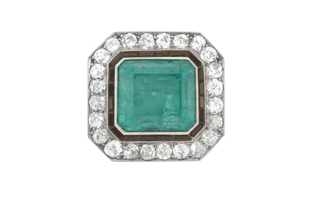 ​An Art Deco Colombian Emerald, Diamond & Onyx Brooch – estimate: £7,000-10,000