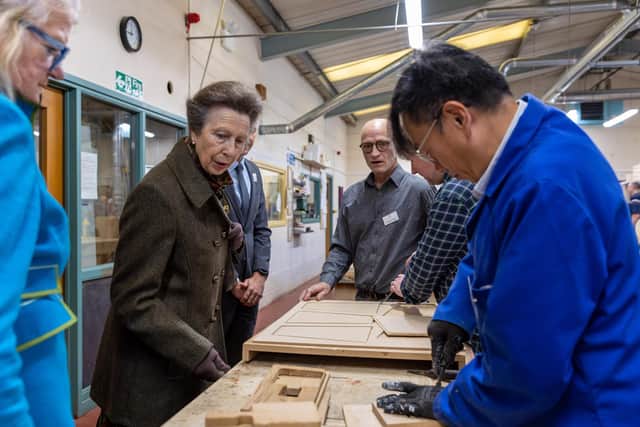 HRH The Princess Royal during a recent visit to Claro Enterprises, an independent Harrogate charity which provides a safe and meaningful working environment for people with long-term mental health conditions. (Picture contributed/Alex Dodd)