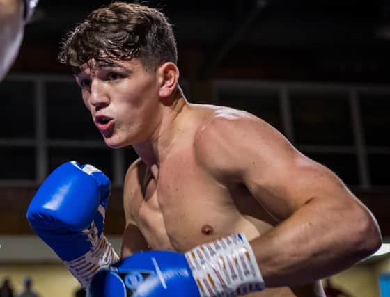 Harrogate boxer Guy Kitching in action during his recent victory over experienced Italian fighter Victor Edhaga. Picture: raw_hitz