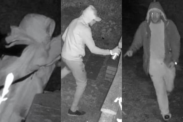 The police have released three CCTV images after vandals were caught repeatedly spray painting a fence on Nesfield Close in Harrogate