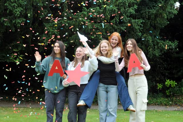 Emotional moment - Harrogate Ladies' College pupils on A level results day. (Picture contributed)