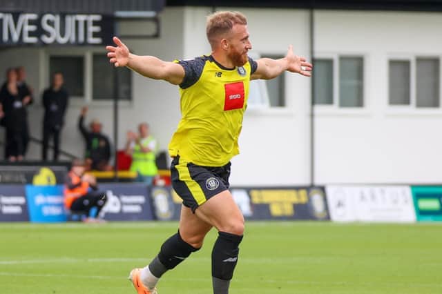 Harrogate Town's George Thomson gets monkey off his back with stunning strike in Morecambe FC success
