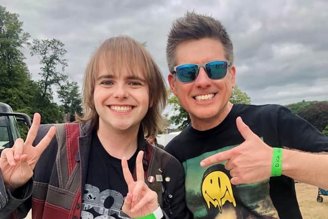 Harrogate DJ Rory Hoy pictured with Dick of Dick and Dom fame pictured back stage at the recent Yorkshire Balloon Fiesta at Castle Howard. (Picture contributed)