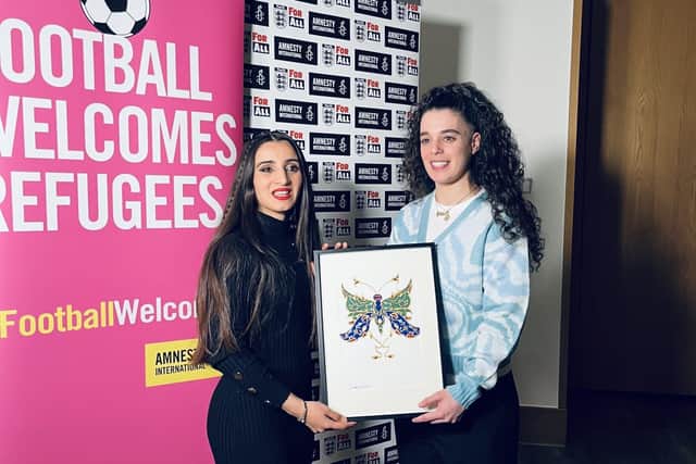Harrogate College student Sabreyah Nowrozi is one of the players who have featured in Amnesty International’s Football Welcomes Refugees campaign recently.