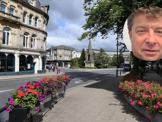 Harrogate town centre and, inset, Coun Chris Aldred.