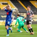 Harrogate Town's Matty Daly can't hide his disappointment after missing a chance to put his side in front against Notts County. Pictures: Jez Tighe/ProSportsImages