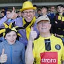 The late legendary Harrogate Town supporter Johnny Walker, right, at a Town match with fellow fans Arthur Mitchell and Paul Mitchell.