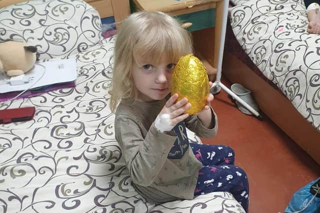 Children of Volodymyr receive Easter Eggs after Mr Frendt's arrival on Sunday March 26.