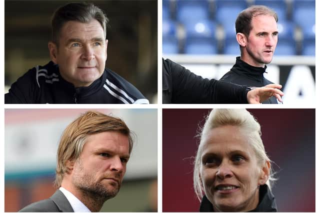 Peter Grant, Mark Kerr, Steven Pressley and Shelly Kerr are some of the names who could potentially be in the frame for the Falkirk manager's job (Pics: Lisa Ferguson/MichaelGillen/GettyImages)
