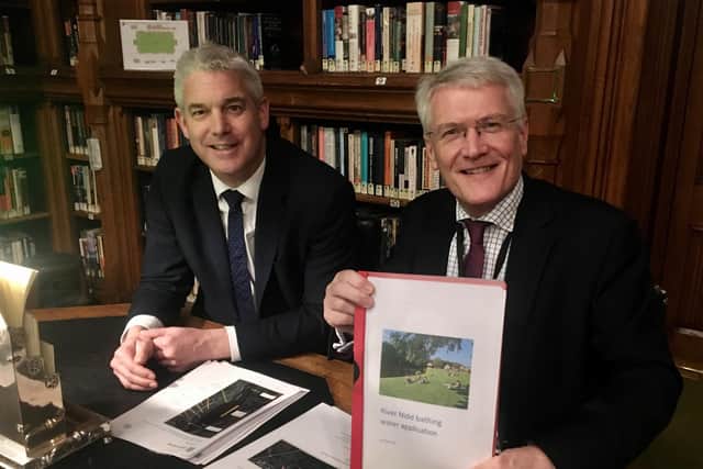 Harrogate and Knaresborough MP Andrew Jones briefing the Secretary of State, Steve Barclay on the Nidd water quality bid. (Picture contributed)