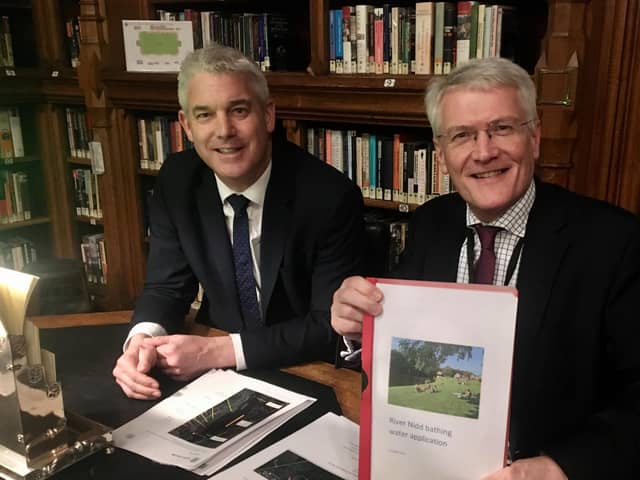 Harrogate and Knaresborough MP Andrew Jones briefing the Secretary of State, Steve Barclay on the Nidd water quality bid. (Picture contributed)