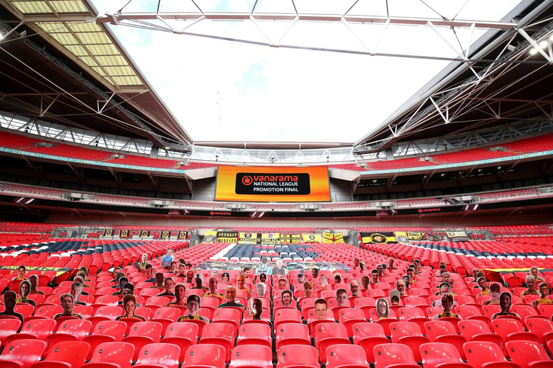 The Harrogate Town crowdies in the stands at Wembley ahead of the Vanarama National League play-off final