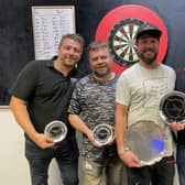 Harrogate Darts League Les Hanslow Memorial Trophy semi-finalists Chris Nelson and Tony Green, winner Peter Newbould and runner-up Paul Monaghan. Picture: Submitted