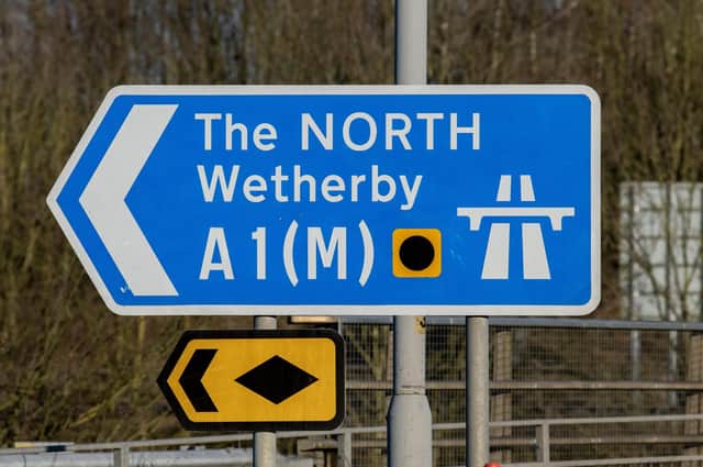 Motorway sign for the A1 North Wetherby.