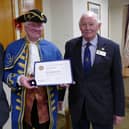 Award - Knaresborough Rotary President David Kaye,  town crier Roger Hewitt and Rotarian Bob Weddall.