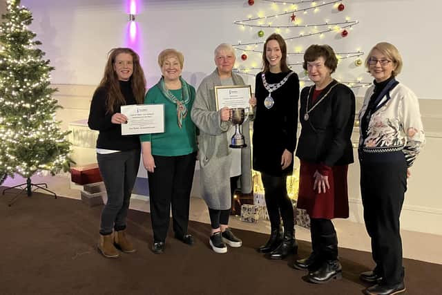 Harrogate Soroptimists Charity Shop Christmas Window Competition 2023 awards winners with The Mayor of Knaresborough, Coun Hannah Gostlow, and Soroptimists President, Pat Shore MBE. (Picture contributed)
