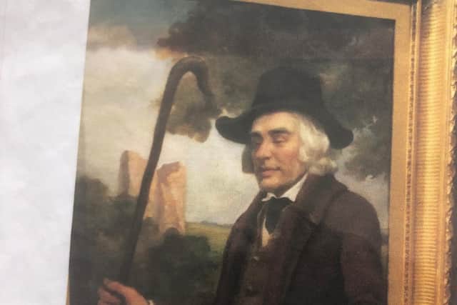 A portrait of Knaresborough's legendary road builder Jack 'Blind Jack' Metcalf which is on display in the Old Courthouse Museum in Knaresborough Castle grounds .