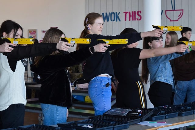 Youngsters from St Bede's got to try out some laser shooting.
Photo by BT Photography