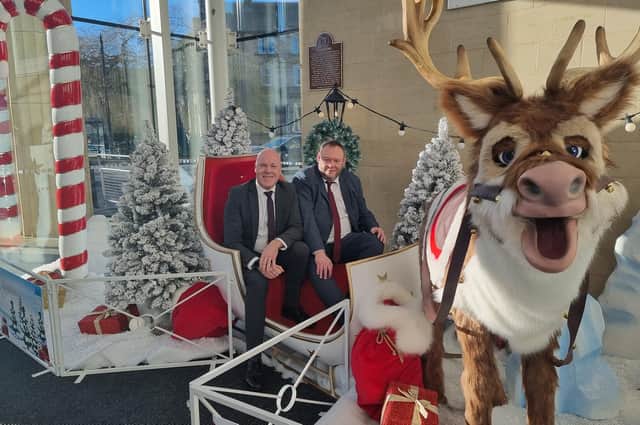 Launching Harrogate Hospitality Awards - David Ritson (left), Simon Anslow, Fair Organiser and friend are pictured at the Harrogate Convention Centre enjoying the Christmas and Gift Fair 2023.