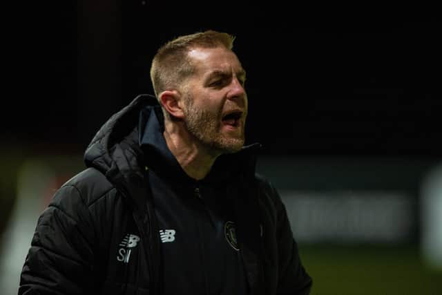 The passion and the glory - Harrogate Town boss Simon Weaver encourages his team in the Harrogate Town v Carlisle match in SkyBet League 2 at EnviroVent Stadium in November. (Picture Bruce Rollinson)