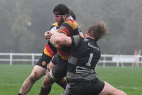 Harrogate RUFC captain Sam Brady scored the opening try of the game in Saturday's National Two North derby at Otley. Picture: Gerard Binks