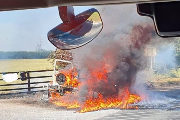The A61 is closed between Ripley and Ripon due to Land Rover that has caught fire