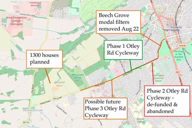A map of failure? The various phases and progress on the Otley Road cycle path in Harrogate. (Picture contributed)