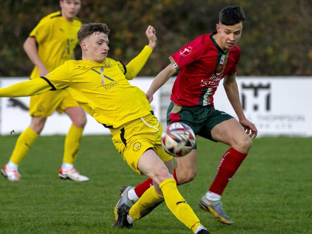 Luca Bolino in action during Harrogate Railway's 2-1 NCEL Division One success at Nostell Miners Welfare. Pictures: Scott Merrylees