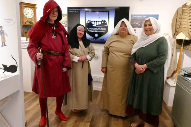 KMA volunteers prepare for Medieval Fun Day in Knaresborough - Medieval pilgrim Kathy Allday, Nun Tabbetha (Atyeo), medieval peasant Harriet Ovenden and pilgrim Tim Frankland. (Picture contributed)