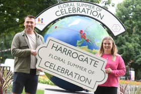 Harrogate Floral Summer Of Celebration.
Pictured Matthew Chapman and Bethany Allen of Harrogate bid launching the floral trail.