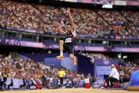 Harrogate's Jacob Fincham-Dukes on his way to a fifth-placed finish in the men's long jump final at Stade de France. Picture: Cameron Spencer/Getty Images