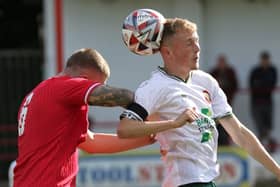 Joe Crosby's headed goal against Worsbrough Bridge wasn't enough to earn Harrogate Railway victory on the road. Picture: Craig Dinsdale