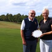 Harrogate & District Union's Ladies Seniors champion, Pat Harrison, with Union president, Bill Caw. Picture: Submitted