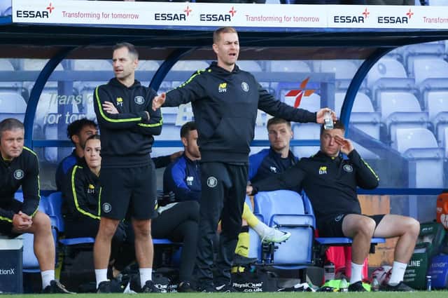 Harrogate Town manager Simon Weaver was not impressed with what he saw from his players at Tranmere Rovers on Tuesday evening. Pictures: Matt Kirkham