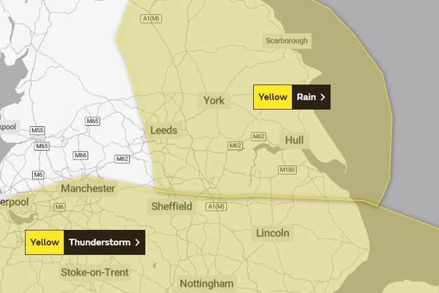 The Met Office has issued a yellow weather warning for heavy rain across the Harrogate district